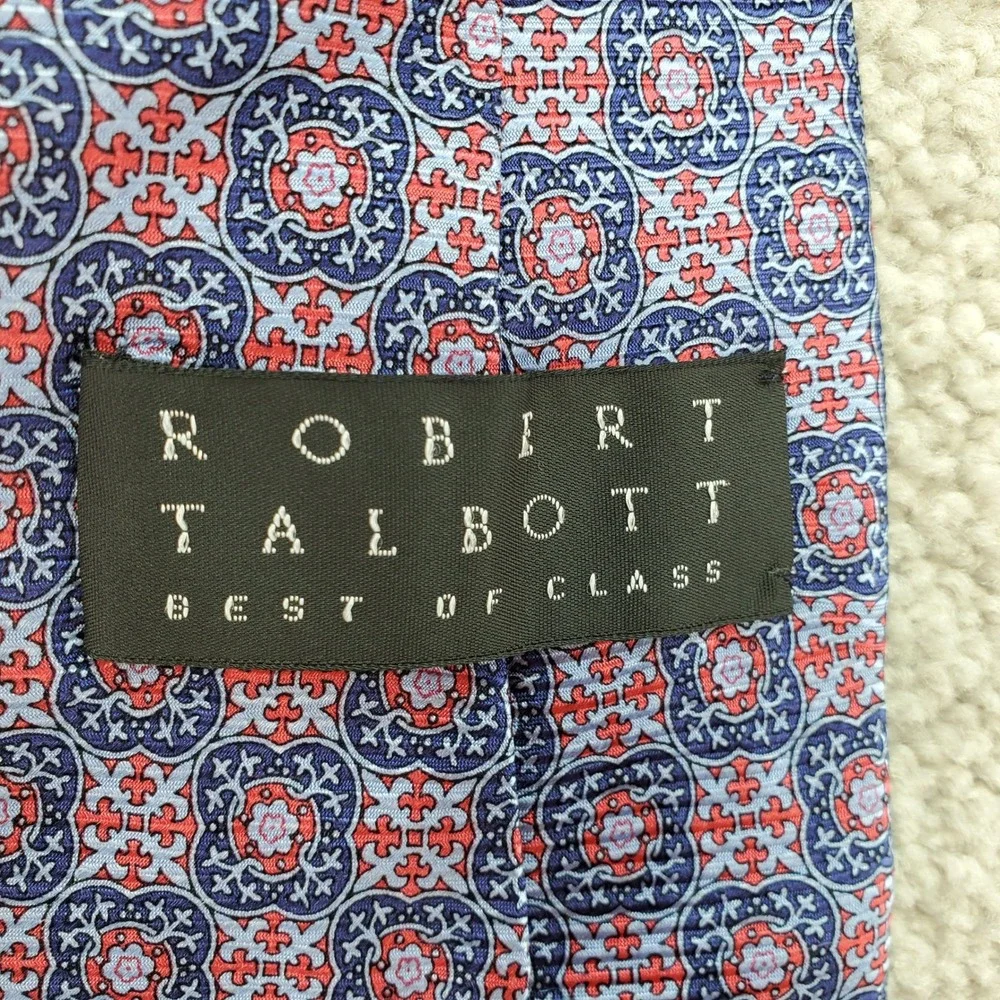 Robert Talbott Silk‎ Tie Handsewn Made in USA Geometric Pattern Blue Red Office